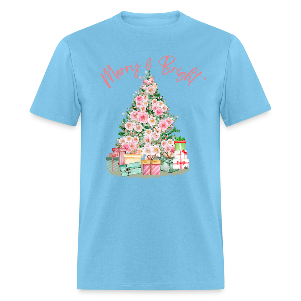 Camellia Christmas Tree Unisex T-Shirt - aquatic blue